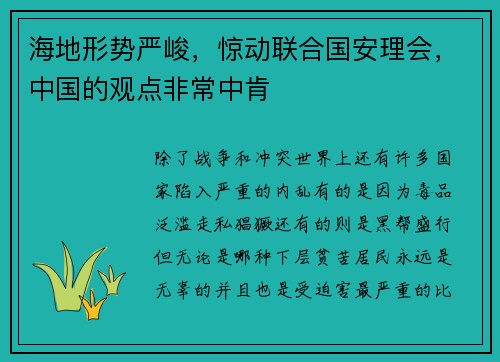 海地形势严峻，惊动联合国安理会，中国的观点非常中肯
