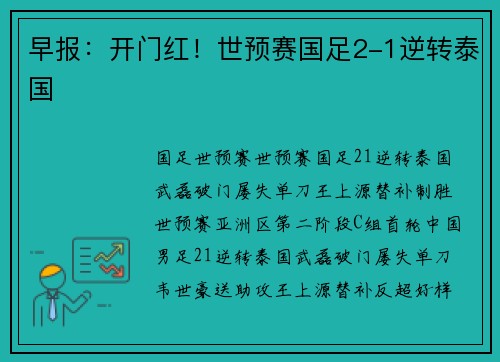 早报：开门红！世预赛国足2-1逆转泰国